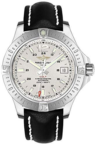 Breitling Colt 41 Automatik Stahl Herrenuhr auf schwarzem Lederband A1731311/G820-428X, Armband
