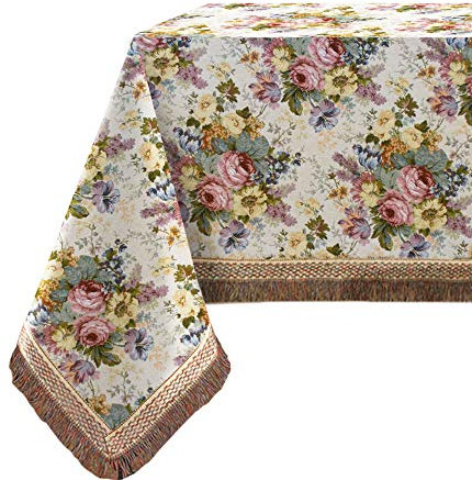 Confezioni.Giuliana Tovaglia gobelin jacquard copritavolo fiori ALBA classico dis. H 140x140/180/220/240 (140x220)