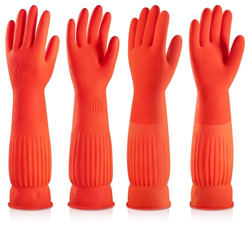 ThxToms 17 Rubber Dishwashing Gloves, Cotton Lined Kitchen Gloves, 2 Pairs