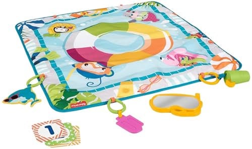 Fisher-Price Tapis d’Activités Amusant Piscine, tapis d'éveil pour bébé avec jouets amovibles, adapté au jeu à plat ventre, dès la naissance, GRR44