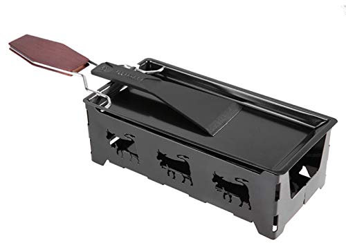 Cheese Raclette, Cheese Fondue, Foldable Candlelight Cheese Melter Pan Non-Stick Tea Light Raclette Roaster Pan with Spatula and Wood Handle for Cheese, Meat, Fish, and Vegetables, Black