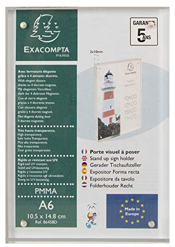 Exacompta 86458D Tischaufsteller mit Magnetverschluss DIN A6 Hochformat aus hochwertigem Acryl beidseitig verwendbar UV beständig Prospektschild Flyerhalter Tischschild Prospekthalter transparent