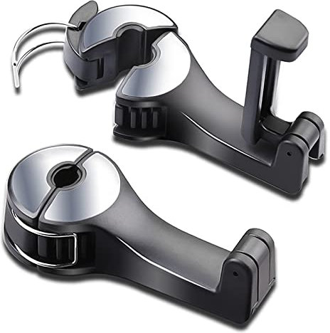 SCOVVORD Car Headrest Hidden Hook with Phone Holder, Universal 360° Rotation Car Seat Hooks for Purses and Bags, Silver