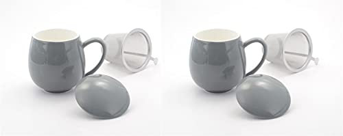 2 X NEU teemando® Kräuterteetasse Saara Porzellan, 3-teilig, grau 0,35 l = 2 Tassen
