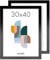 ACAZA Cadre 30x40 Noir, Pour Photo, Affiche et Poster, En Bois MDF et Verre Plexi, Décoration Murale, Lot de 2 Cadres