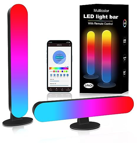 Smart LED Light Bars 2 Pack, RGB Gaming Lights USB Flow Lighting Bar Immersive APP Control Lamps Sync with Music,15 Scene Modes & 4 Music Modes Mood Light for TV/PC/Movie