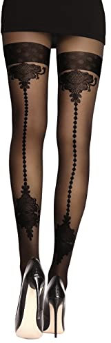 Fiore Collant Nero Fantasia Effetto Basso - Dimensione 4 (L) - Donne, Nero , M