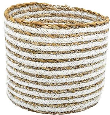 Dhaka Fair Trade Aufbewahrungskorb Set aus Seegras & Baumwolle – Brotkorb, Obstkorb aus 100% Handarbeit – Korb Aufbewahrung (15 x 13cm), Weiß