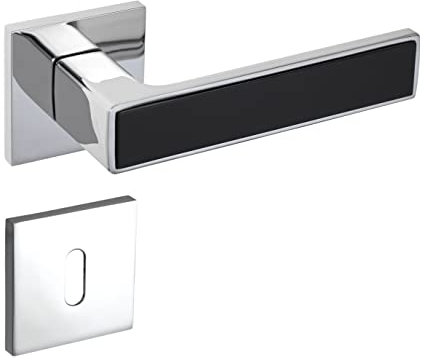 Gavroche Türgriffe Set BB Buntbart | Türklinken für Innentüren in Silber Chrom und Schwarz | Drückergarnitur für Zimmertür mit eckiger Rosettengarnitur aus Zink | Türbeschlag in L-Form