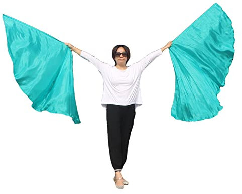 Winged Sirenny 180cm Bauchtanz Seidenflügel Paar, Echte Seide Halbkreis Schleier Isis Flügel (pfauengrün)