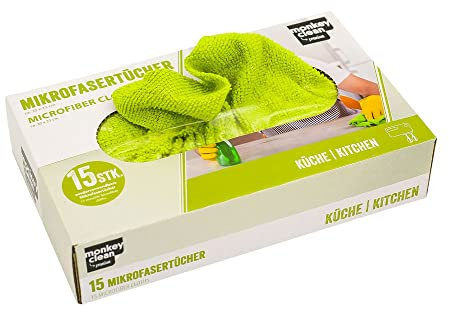 MONKEY CLEAN® 15er BOX Premium Mikrofasertücher KÜCHE • wiederverwendbar • Universell Einsetzbar • 30 x 23 cm Reinigungstücher • Poliertuch • Microfasertuch • Tücher • Wischtuch • Geschirrtücher