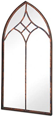 MirrorOutlet Large Metal Rustic Arched Shaped Window Garden Outdoor Mirror 100cm X 49cm, GM096, Bronze