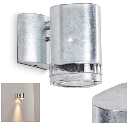 HOFSTEIN Außenwandleuchte Amyton, Außenleuchte aus Stahl/Kunststoff in Verzinkt/Klar, Moderne Wandlampe für Terrasse/Hof/Eingangsbereich, 1 x GU10, ohne Leuchtmittel, IP44