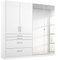 Rauch Möbel Homburg Schrank Kleiderschrank Drehtürenschrank Weiß / Hochglanz Weiß 4-türig mit Spiegel und 4 Schubladen inkl. Zubehörpaket Basic 3 Einlegeböden, 1 Kleiderstange BxHxT 181x197x54 cm