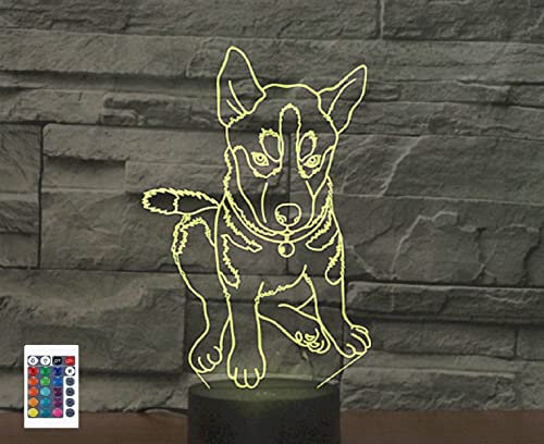 SUPERRUIDALONG 3D Sibirischer Husky Fernbedienung 16 Farben Nachtlichter Illusion Acryl LED Tisch Nachttisch Lampe Kinder Schlafzimmer Schreibtisch Dekor Geburtstag Geschenke Spielzeug für Kinder