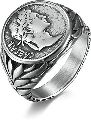 Dsnyu Paar Ringe, Silber Ringe Punk, Römisches Reich Cäsar Große Ring Edelstahl für Vater Größe 65 (20.7)