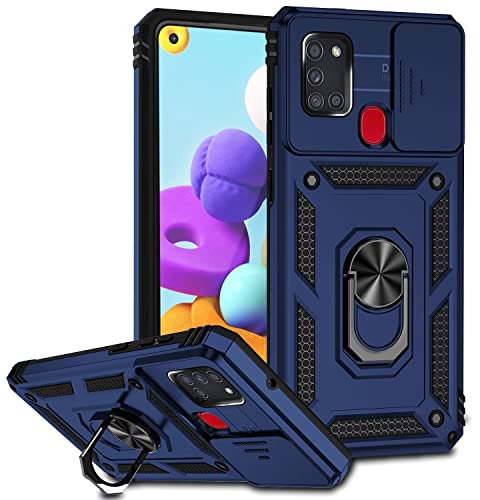 ESONG Handyhülle für Samsung Galaxy A21s Ständer Hülle,[360 Grad Metall Ring Drehung Halter][Kameraschutz ],Militär Handy Stoßfeste Handytasche Case Outdoor Schutzhülle Cover,Marine