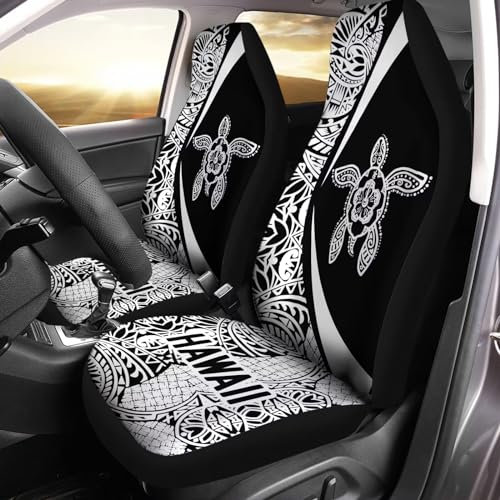 Bulopur Hawaii Meeresschildkröte Autositzbezug-Sets, Schwarz & Weiß Design Autozubehör Innendekoration 2 Stück Autositzschoner für Auto, LKW SUV
