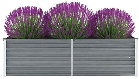 FIRBNUS Pot de Fleurs Extérieur 160x40x45 cm Boîte à Fleurs Profonde et Large Lit Surélevé de Balcon Métal Jardinière Jardin Facile à Assembler Lit de Plantation en Acier Galvanisé Gris