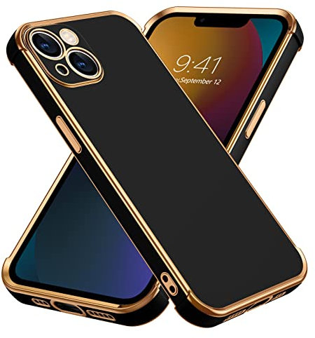 BENTOBEN iPhone 13 Hülle, Handyhülle iPhone 13 6.1, Slim Luxury Gold Design Shockproof Protective Soft TPU Bumper Drop Protection Cute Case for Girls Women Boys Men iPhone 13 Cover, Black/Gold