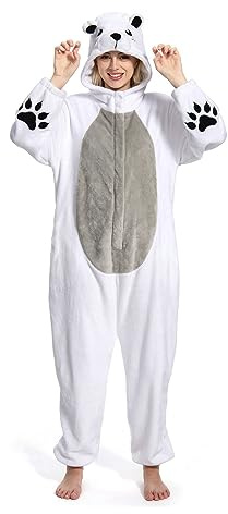 OLAOLA Tier Onesie Erwachsene Unisex Kostüm Jumpsuit Pyjama | Weicher Flanell mit 3D-Kapuze und praktischem Bauch-Reißverschluss. Ideal für Halloween, Karneval, Cosplay & Mottoparty.