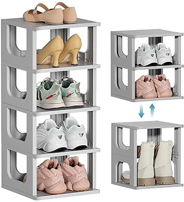 HAIXIN Narrow Shoe Rack - Vertical Shoe Storage for Entryway, Plastic Shoe Shelf for Closet, Under Stairs Shoe Organiser, Tall Shoe Stand for Door Entrance, Hallway, Dorm and Closet