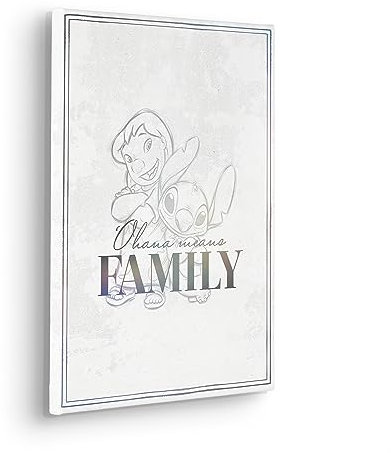 Disney Keilrahmenbild im Echtholzrahmen - Lilo & Stitch Family Goals - Größe 30 x 40 cm - Kinderzimmer, Leinwandbild, Wandbild