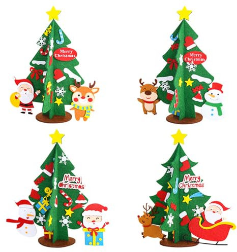 VIKY® 4 Stück DIY Weihnachtsbaum Bastelset Kinder, Filz Weihnachtsbaum Weihnachtsdeko Bastelsets für Kinder, Weihnachten Basteln Set, Weihnachten Deko, DIY Filz Christmas Tree für Desktop Dekoration
