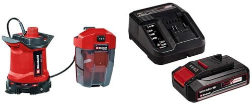 Einhell Pompe pour eaux chargées sans fil GE-DP 18/25 LL Li-Solo Power X-Change (18V, débit 7 000 L/h, aspiration à plat, hauteur de pompage de 5m, modes ÉCO et BOOST) avec Chargeur et Batterie 2,5Ah
