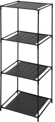 Spetebo Standregal schwarz mit 3 Stoff Ablagen - 104 x 34 cm - Metall Lagerregal quadratisch mit 3 Fächern - Würfelregal Allzweck Bad Regal freistehend
