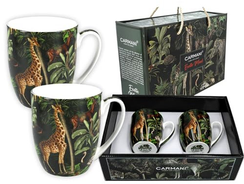 Carmani - Premium Kaffee Tee Tassen 2er Set Exotic Mood Muster Groß Keramik Kaffeebecher Bunt Teetassen 380ml