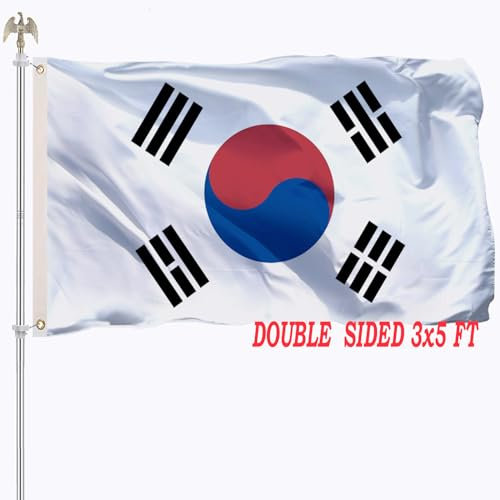 Südkorea-Flagge, Nationalflagge, Outdoor, 3 x 5 Flaggen, Banner, doppelseitig, lebendige Farben, Landflaggen, strapazierfähiges 210D-Nylontuch mit 2 Messingösen, 4 Reihen Stiche