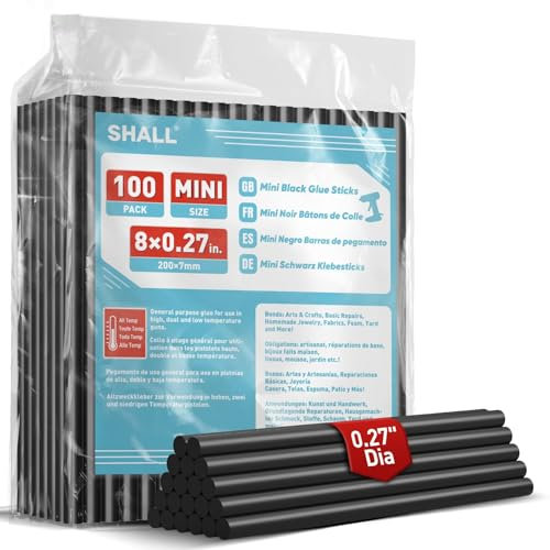 SHALL - 100 stick di colla nera 0,27 x 8 (7 mm x 200 mm) stick di colla a caldo per pistola per colla multiuso fai-da-te per tutte le temperature