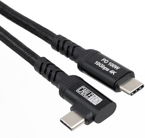 CABLETEX 2m USB C Monitorkabel gewinkelt zu USB 3.2 Gen2, 100W Power Delivery, 10GBit/s, für Thunderbolt 3 Bildschirme/Displays, Laden, Video- und Audio