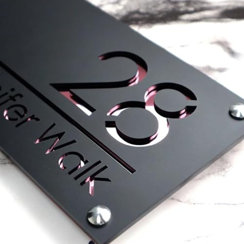 MXN Numéro de maison personnalisable en acrylique 3D - Découpe au laser - Numéro de rue résidentiel - Moderne - Pour la maison et l'extérieur (rose noire)