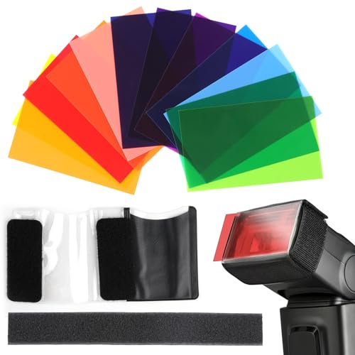 12 Stück transparente farbige Filter, Kunststoff Farben Film Gelee Fotografie überlappende Farbfilter für LED-Licht Studio Fotografie Blitz Farbkorrektur - 12 Farben