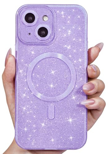 Svanove Glitter Case for iPhone 13 Phone Case Magnetic Compatible with Magsafe, Sparkle Bling Shiny Cute Girly Design, Aesthetic Slim Soft TPU Mag Cover for Women Girl, Lilac Purple Lavender