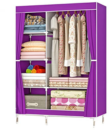 Kleiderschrank Stoff Schrank Schlafzimmer Tragbarer großer Kleiderschrank aus Segeltuch mit Kleiderstange Faltbarer und Wohnzimmer Lila 90 x 43 x 166 cm