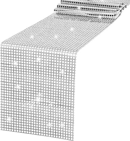 Disco Party Tischläufer, 30x275cm Discokugel Tischdecke, Silber Glitter Table Runner, Disco Party deko, 70er 80er Jahre Disco Thema deko, Tisch läufer für Geburtstag Tanzparty Hochzeit Tischdeko