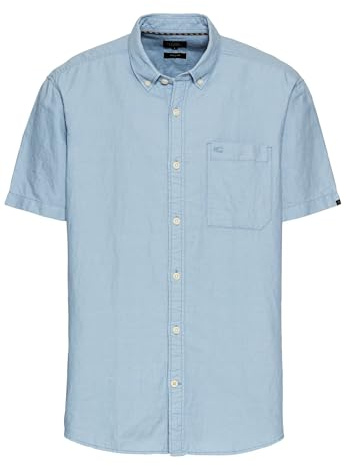 camel active Herren Kurzarmhemd aus einem Baumwoll-Leinenmix Hellblau, Menswear-XL