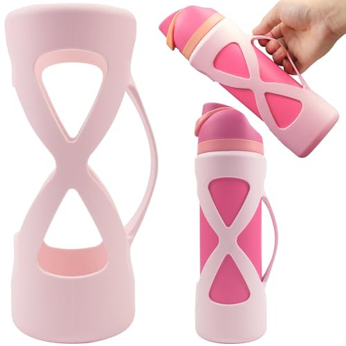 Bigwaves Pink Silicone Boot Sleeve Protector with Handle for Owala 24oz Freesip Water Bottle, Sports Fitness Workouts Accessory