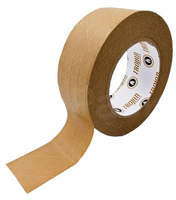 Trojan packaging Reinforced Self Adhesive paper tape, Strong Brown Paper Packaging Tape, Recyclable Reinforced Kraft Paper Tape, Self Adhesive Paper Gummed Tape, 48mm x 50m for Heavy Duty Moving Boxes