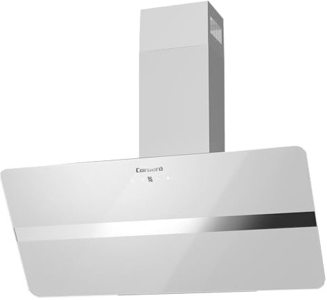 Corberó - Campana Decorativa VICTORIA960W, Cristal Blanco 90 cm, 165W, 3 Velocidades, Control Touch, Caudal 594,2 m3/h, Color Vidrio Templado, 1 X Filtro de Aluminio, Filtro Carbón, E.Energética A