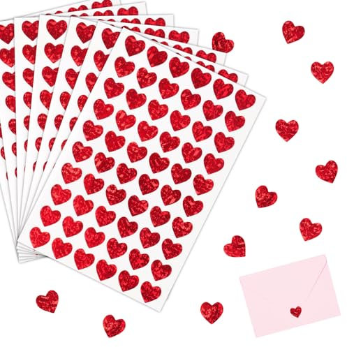 1200 Stück Glitzer Herz Aufkleber für Kinder, Selbstklebend Herzform Sticker für Valentinstag Ostern Hochzeit Gästebuch Geschenkbeutel DIY Handwerk Scrapbooking Umschlagsiegel Dekoration (Rot)