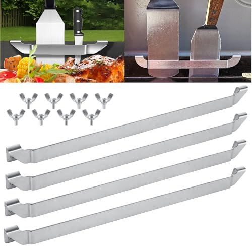 WOPPLXY 4 Pcs Griddle Spatula Holder, 10 Inch Stainless Steel Barbecue Tool Hold Rack, Griddle Spatula Stand, Griddle Accessories Holder for Blackstone Flat Top Griddle and Other Grill Griddles