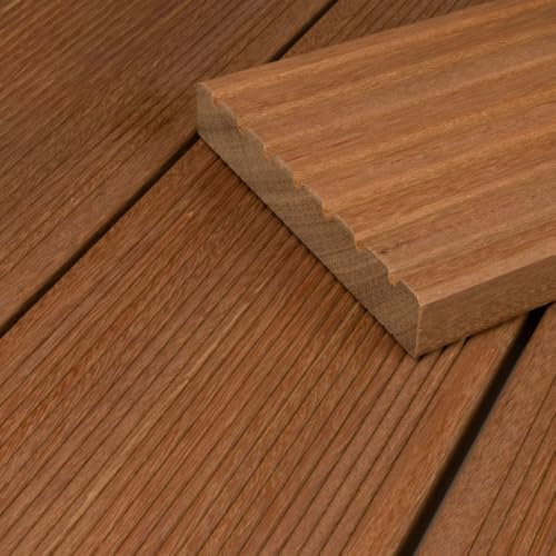 HORI Bangkirai Terrassendiele | Terrassenplatten | beidseitig verwendbar | Terrassenboden | Dielen | Holz | Holzfliesen | Terrasse Garten Balkon | Dielenlänge: 3660 x 145 x 25 mm