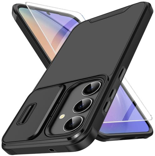 Handyhülle für Samsung Galaxy A54 5G Hülle mit Schutzfolie Und Slide Camera Cover Kameraschutz, A54 Schutzhülle Militärschutz Stoßfeste Kratzfeste Panzerhülle für Samsung A54 5G Cover Tasche (Schwarz)