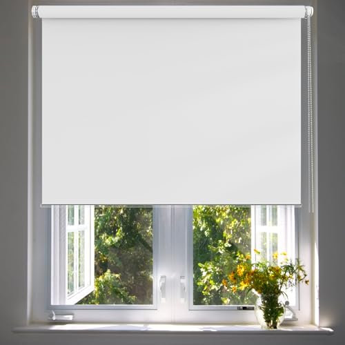 White Thermal Insulated Blackout Curtains Roller 95 x 80 cm with Aluminium Rail UV Protection for Bedroom Home Office Kids Room
