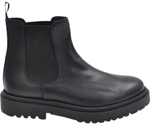 Beatles Uomo Stivale Chelsea Elastico Vera Pelle di Nappa Spazzolato Nero Suola Alta zigrinata Luxury Made in Italy (45 EU)