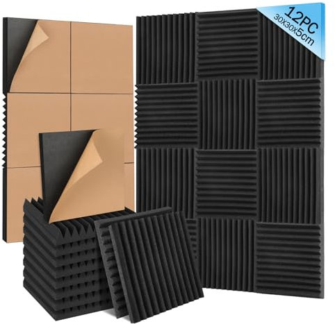 Sound Proofing Panels 12 Pack - 30x30x5cm Soundproofing Panels Self Adhesive, High Density and Fire Resistant Acoustic Wall Panels - Acoustic Foam Panels for Studio, Recording, Home, Offices